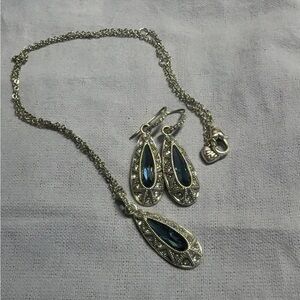 Brighton Silver Necklace and Earring Set with Blue Accents, 24cm chain